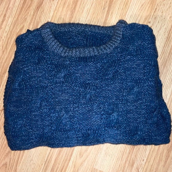 Handmade Chunky Heavyweight Blue Knit Crewneck Sweater Mens Unisex - Picture 7 of 7